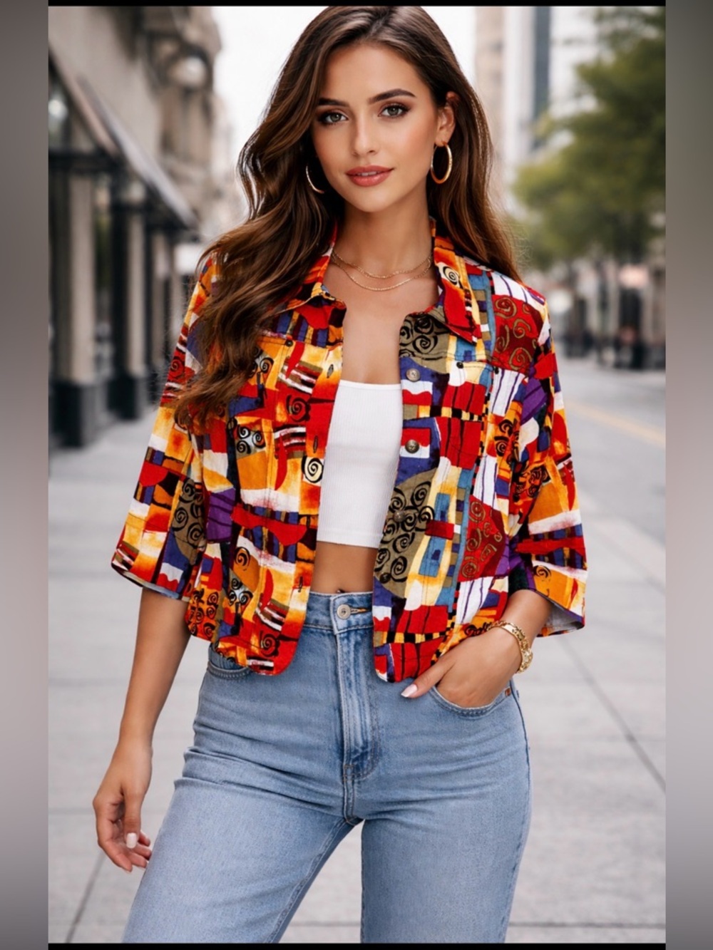 Kaktus Multicolor Abstract Button Down Shacket